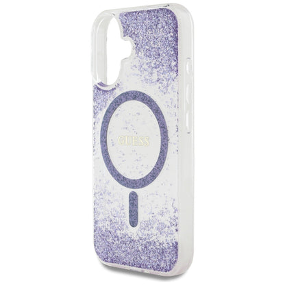 Puzdro MagSafe pre Apple iPhone 16, Guess, Resin Bottom Glitter, Fialové