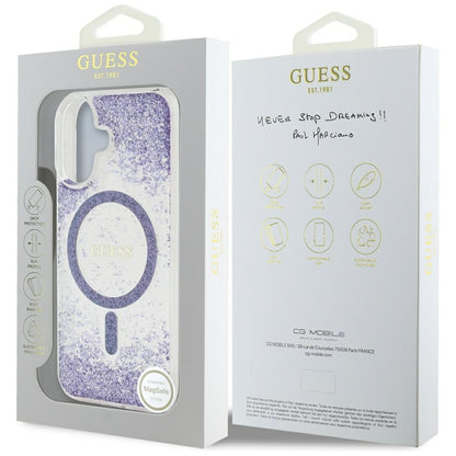 Puzdro MagSafe pre Apple iPhone 16, Guess, Resin Bottom Glitter, Fialové