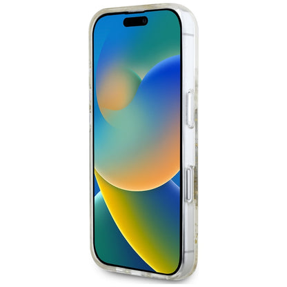 Puzdro MagSafe pre Apple iPhone 16, Guess, Resin Flowers and Glitter, Bežové