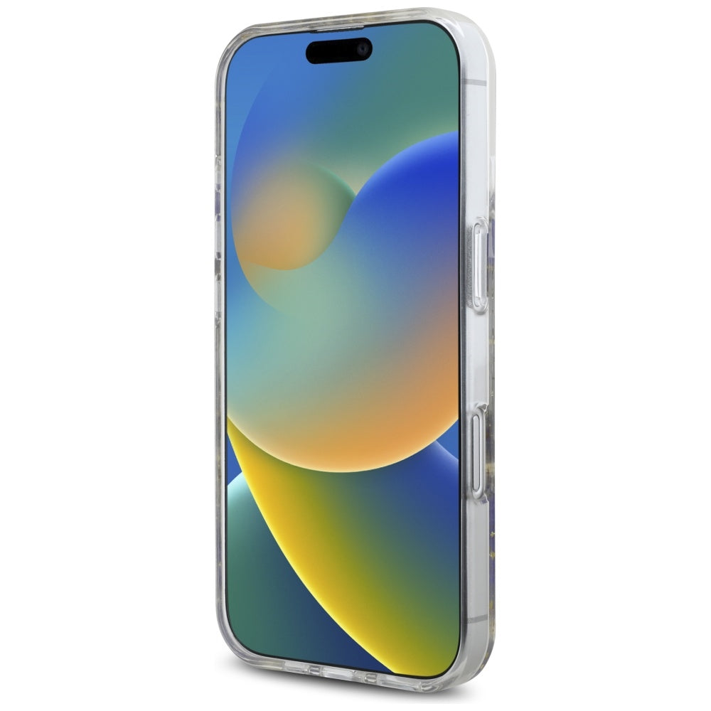 Puzdro MagSafe pre Apple iPhone 16, Guess, Resin Flowers and Glitter, Fialová