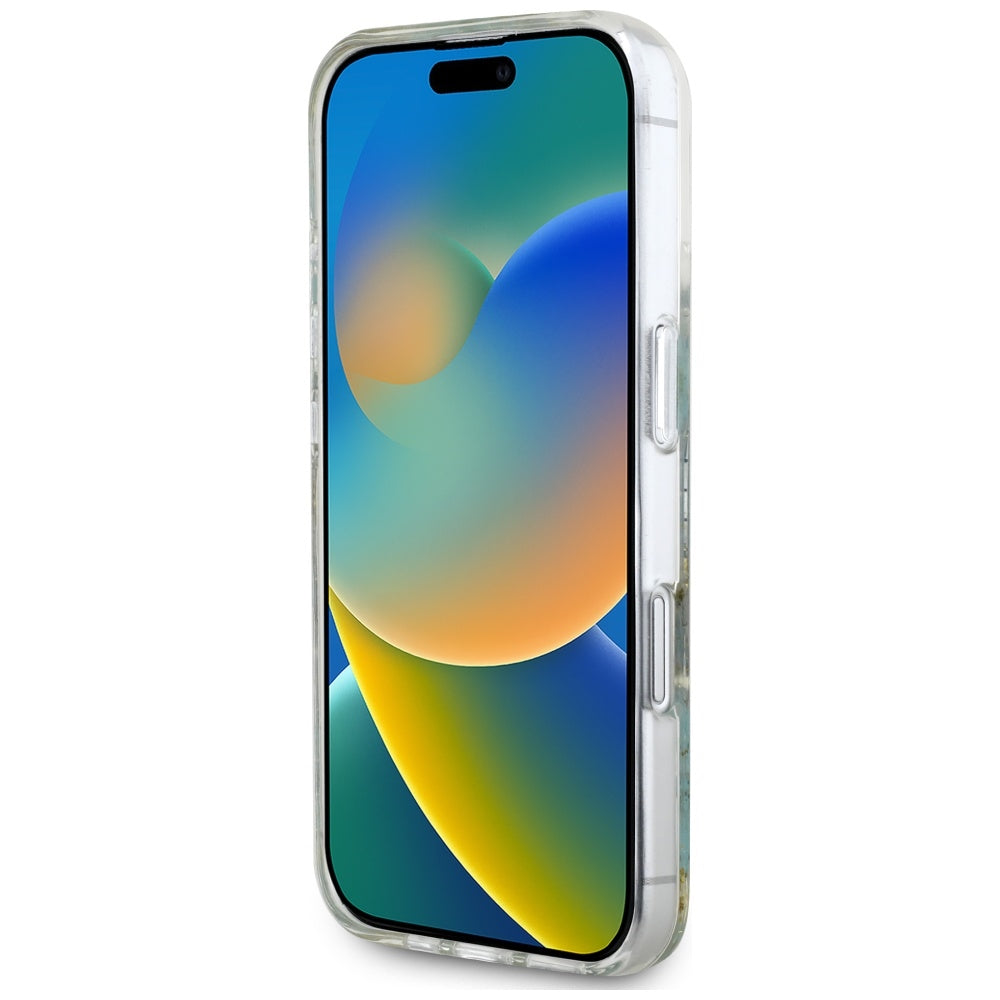 MagSafe Case for Apple iPhone 16, Guess, Resin Flowers and Glitter, Turquoise