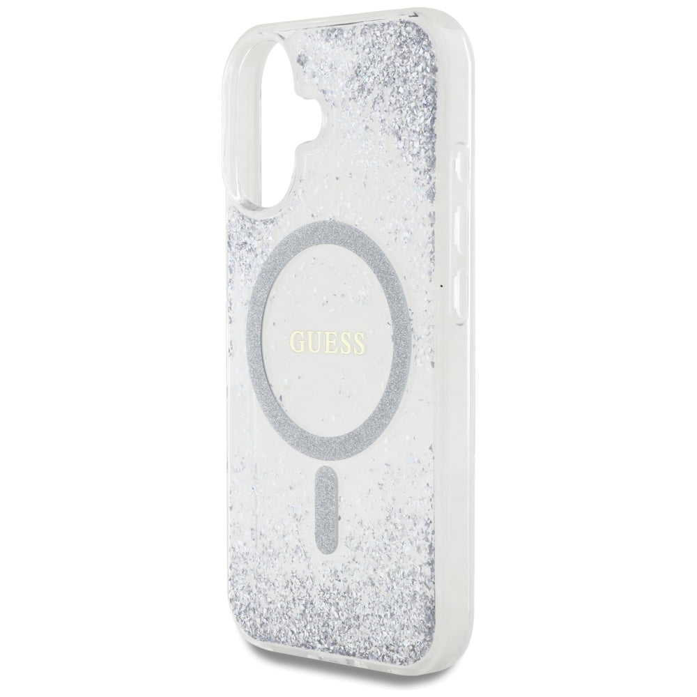 Puzdro MagSafe pre Apple iPhone 16, Guess, Resin Gradient Glitter, Strieborné