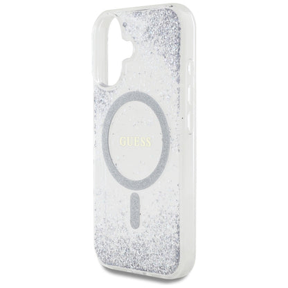 Puzdro MagSafe pre Apple iPhone 16, Guess, Resin Gradient Glitter, Strieborné