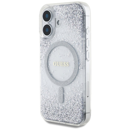 Puzdro MagSafe pre Apple iPhone 16, Guess, Resin Gradient Glitter, Strieborné