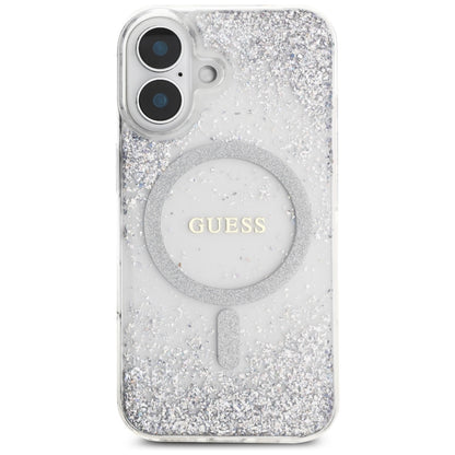 Puzdro MagSafe pre Apple iPhone 16, Guess, Resin Gradient Glitter, Strieborné