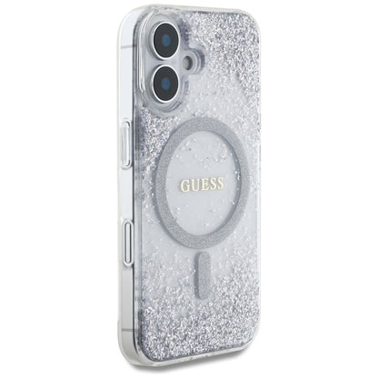Puzdro MagSafe pre Apple iPhone 16, Guess, Resin Gradient Glitter, Strieborné