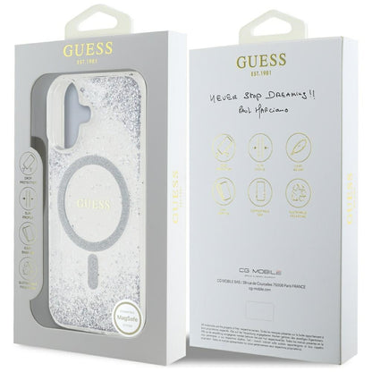 Puzdro MagSafe pre Apple iPhone 16, Guess, Resin Gradient Glitter, Strieborné