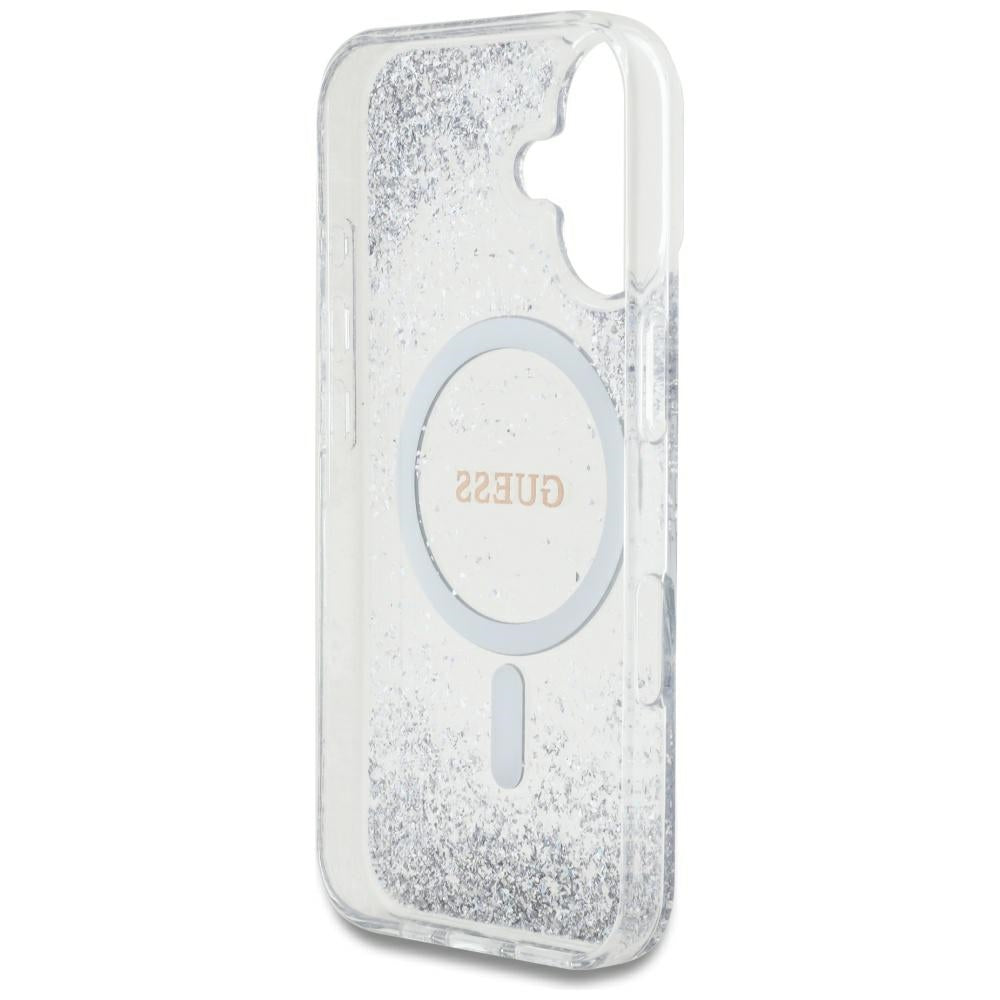 Puzdro MagSafe pre Apple iPhone 16, Guess, Resin Gradient Glitter, Strieborné