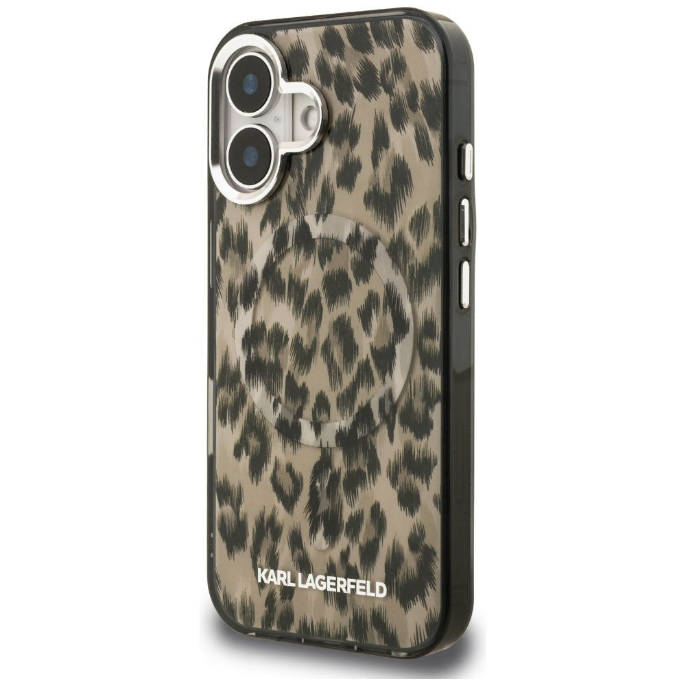 MagSafe Case for Apple iPhone 16, Karl Lagerfeld, IML Leopard Pattern, Brown