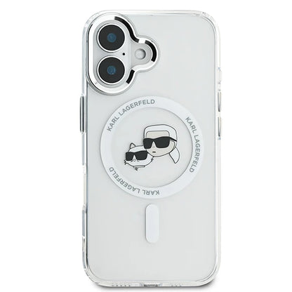MagSafe Case for Apple iPhone 16, Karl Lagerfeld, IML Metal Karl & Choupette's Heads, White