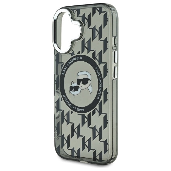 Puzdro MagSafe pre Apple iPhone 16, Karl Lagerfeld, IML Monogram Karl & Choupette's Heads, Čierne