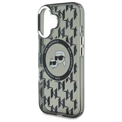 Puzdro MagSafe pre Apple iPhone 16, Karl Lagerfeld, IML Monogram Karl & Choupette's Heads, Čierne