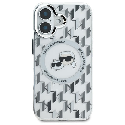 MagSafe Case for Apple iPhone 16, Karl Lagerfeld, IML Monogram Karl & Choupette's Heads, Transparent