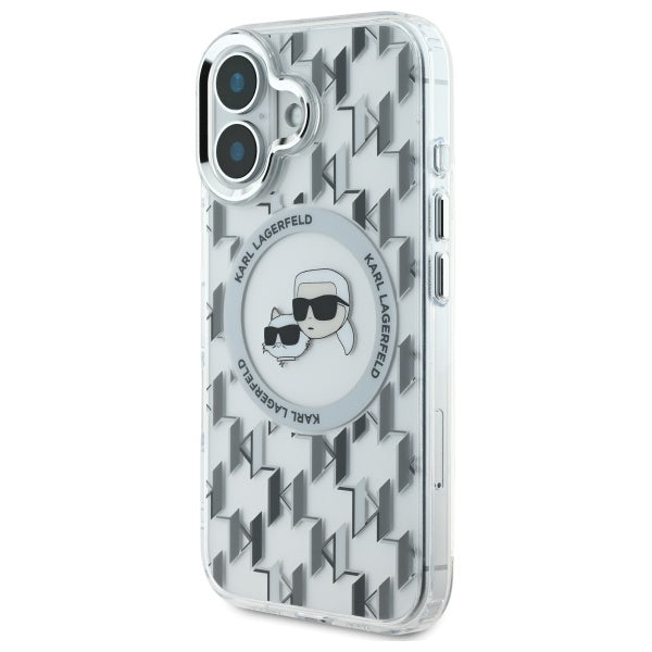 MagSafe Case for Apple iPhone 16, Karl Lagerfeld, IML Monogram Karl & Choupette's Heads, Transparent