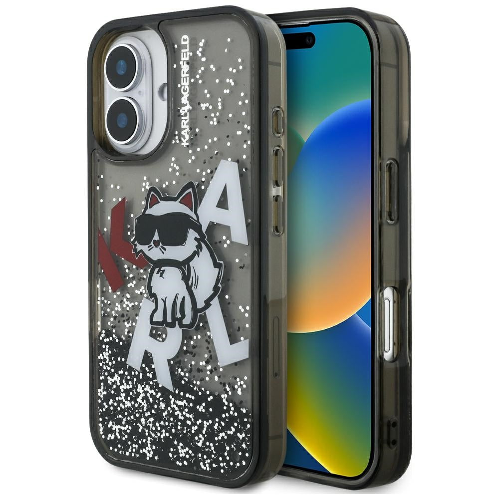 Puzdro MagSafe pre Apple iPhone 16, Karl Lagerfeld, Liquid Glitter Choupette Logo, Čierne