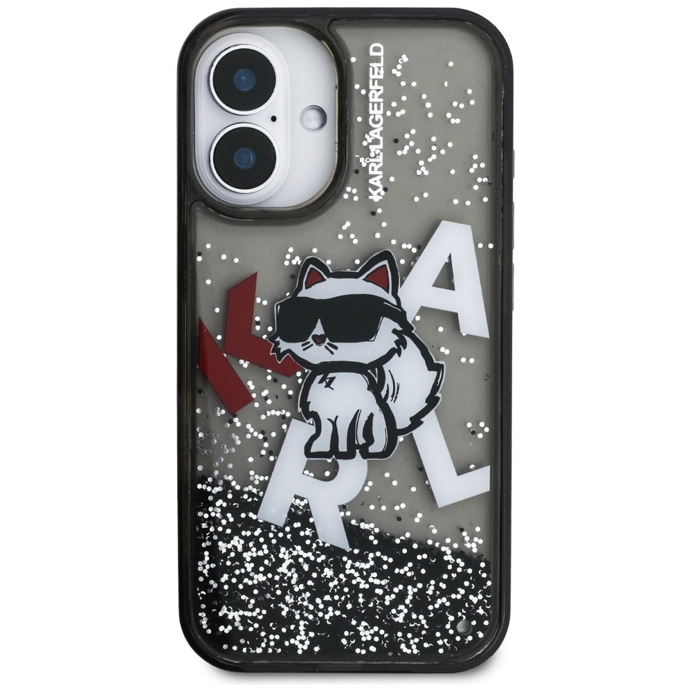 Puzdro MagSafe pre Apple iPhone 16, Karl Lagerfeld, Liquid Glitter Choupette Logo, Čierne