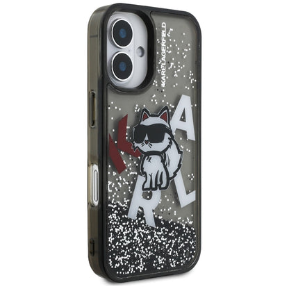 Puzdro MagSafe pre Apple iPhone 16, Karl Lagerfeld, Liquid Glitter Choupette Logo, Čierne