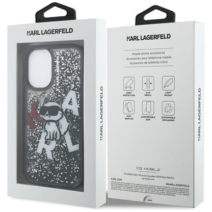 Puzdro MagSafe pre Apple iPhone 16, Karl Lagerfeld, Liquid Glitter Choupette Logo, Čierne