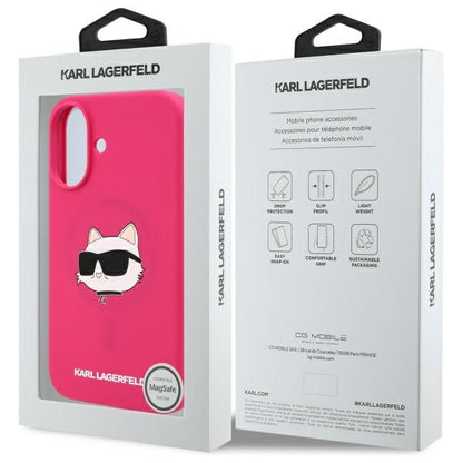 MagSafe Case for Apple iPhone 16, Karl Lagerfeld, Silicone Choupette's Head, Fuchsia
