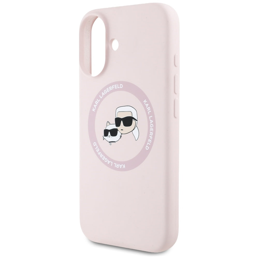 MagSafe Case for Apple iPhone 16, Karl Lagerfeld, Silicone Karl & Choupette's Heads, Pink