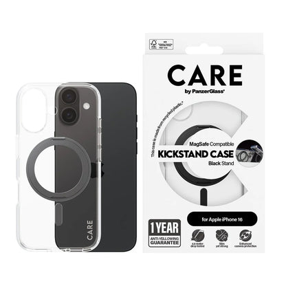 Puzdro MagSafe pre Apple iPhone 16, PanzerGlass, Care Feature Kickstand, Číra Čierna