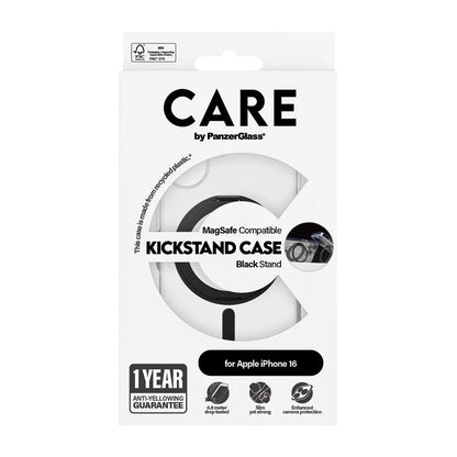 Puzdro MagSafe pre Apple iPhone 16, PanzerGlass, Care Feature Kickstand, Číra Čierna