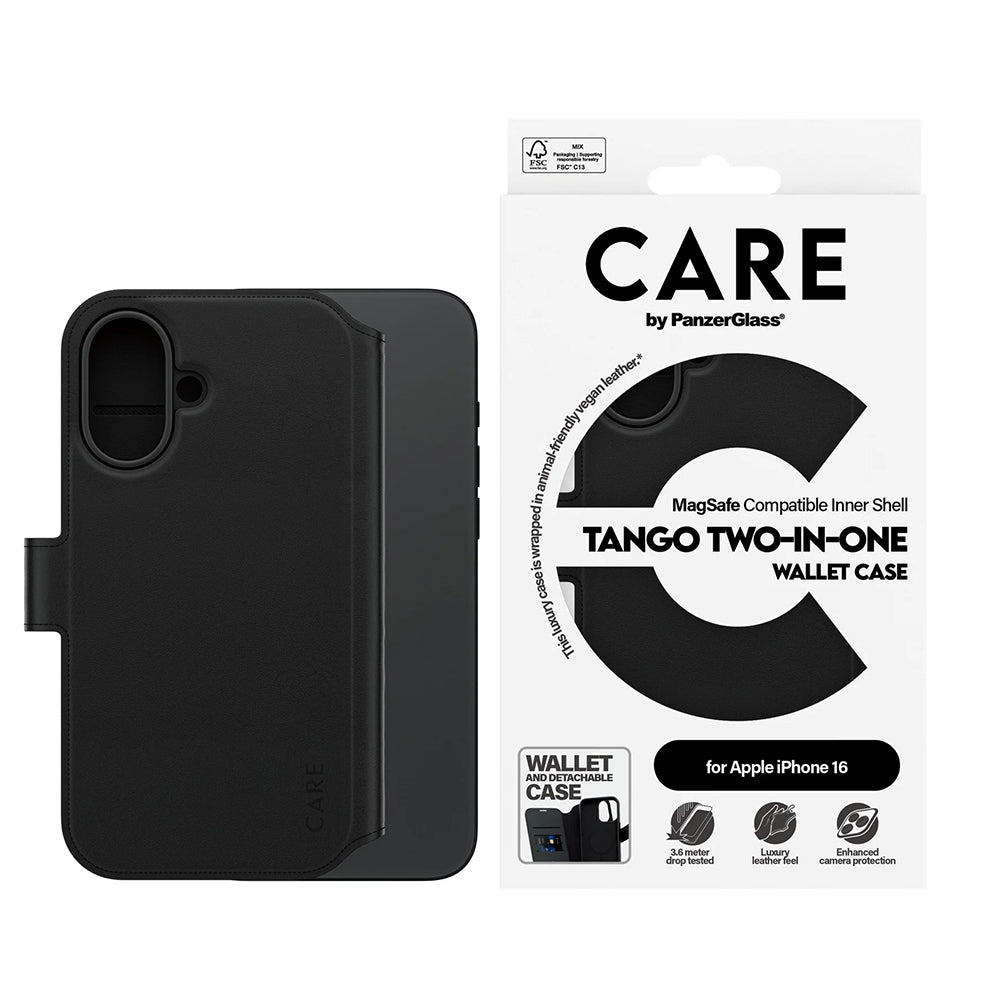 Puzdro MagSafe pre Apple iPhone 16, PanzerGlass, Care Feature Tango Two-in-One, Čierne