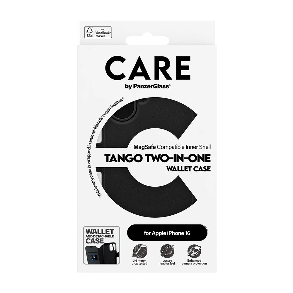 Puzdro MagSafe pre Apple iPhone 16, PanzerGlass, Care Feature Tango Two-in-One, Čierne