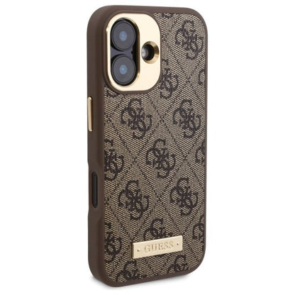 Puzdro MagSafe pre Apple iPhone 16 Plus, Guess, 4G Logo Plate, Hnedé