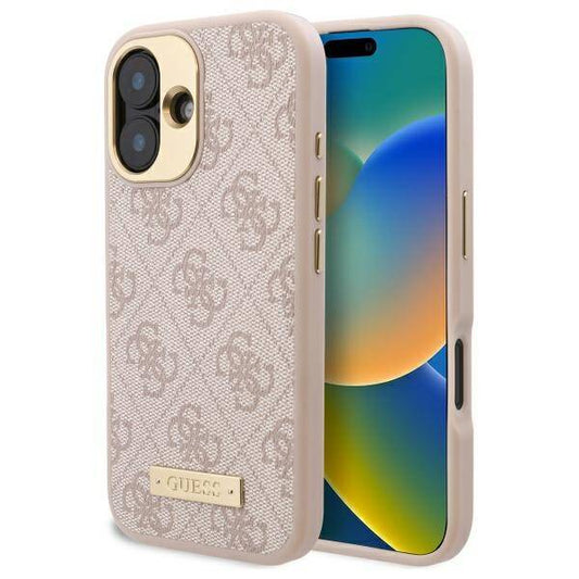 Puzdro MagSafe pre Apple iPhone 16 Plus, Guess, 4G Logo Plate, Ružové