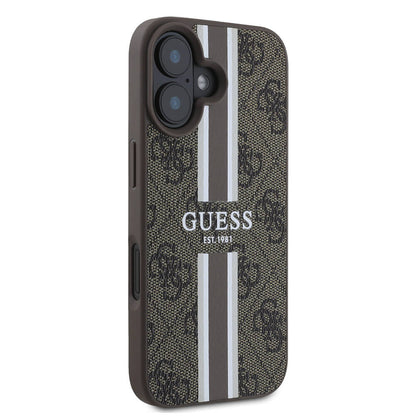 Puzdro MagSafe pre Apple iPhone 16 Plus, Guess, 4G Printed Stripes, Hnedé