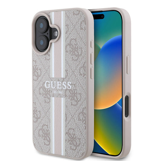 Puzdro MagSafe pre Apple iPhone 16 Plus, Guess, 4G Printed Stripes, Ružové