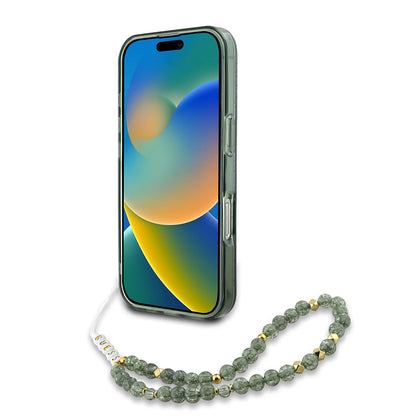 Puzdro MagSafe pre Apple iPhone 16 Plus, Guess, IML Flowers Allover Electroplated with Pearl Strap, Zelené