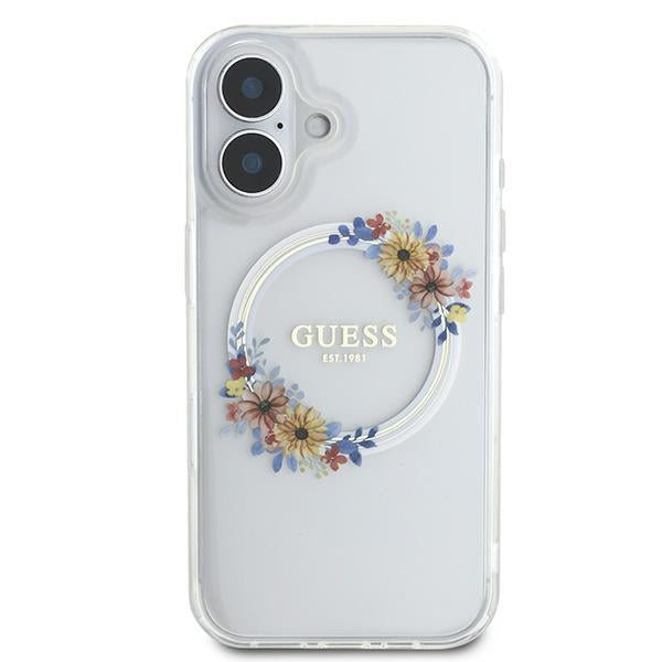 Puzdro MagSafe pre Apple iPhone 16 Plus, Guess, IML Flowers Wreath, Transparentné