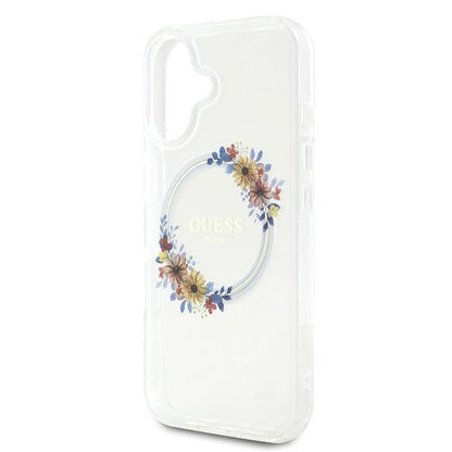 Puzdro MagSafe pre Apple iPhone 16 Plus, Guess, IML Flowers Wreath, Transparentné