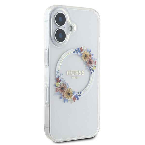 Puzdro MagSafe pre Apple iPhone 16 Plus, Guess, IML Flowers Wreath, Transparentné