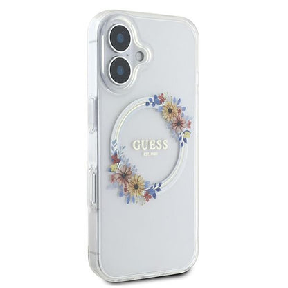 Puzdro MagSafe pre Apple iPhone 16 Plus, Guess, IML Flowers Wreath, Transparentné