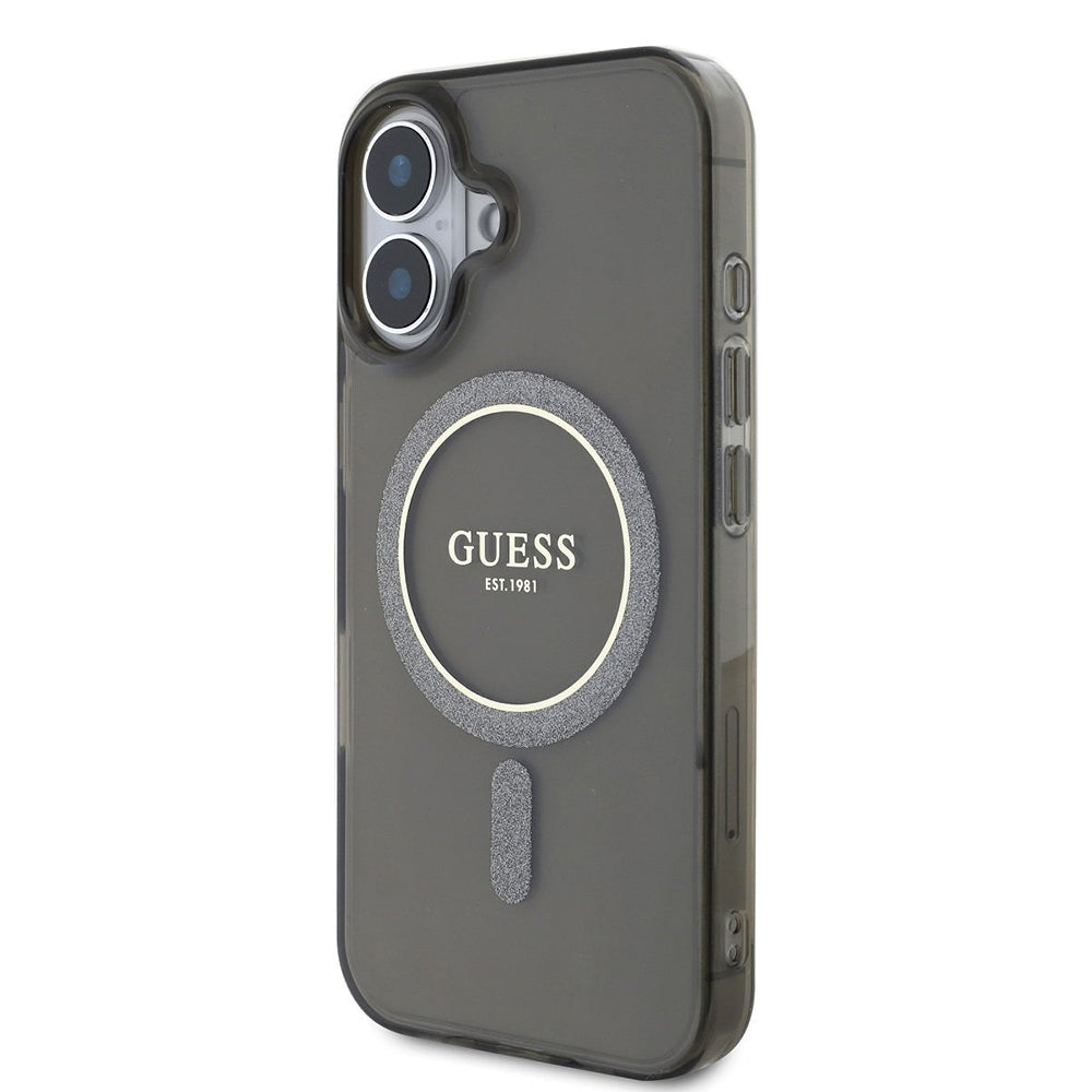 Puzdro MagSafe pre Apple iPhone 16 Plus, Guess, IML Glitter Circle, Čierne