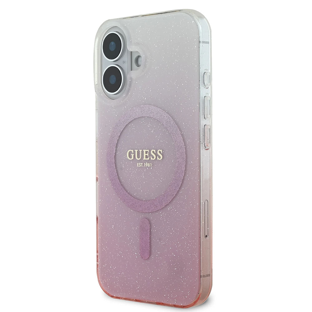 Puzdro MagSafe pre Apple iPhone 16 Plus, Guess, IML Glitter Gradient, Ružová