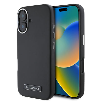 Puzdro MagSafe pre Apple iPhone 16 Plus, Karl Lagerfeld, FW Metal Plate, Čierne