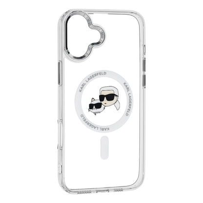 MagSafe Case for Apple iPhone 16 Plus, Karl Lagerfeld, IML Metal Karl & Choupette's Heads, White