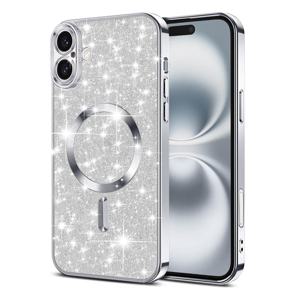 MagSafe puzdro pre Apple iPhone 16 Plus, Techsuit, Luxury Glitter, Strieborné