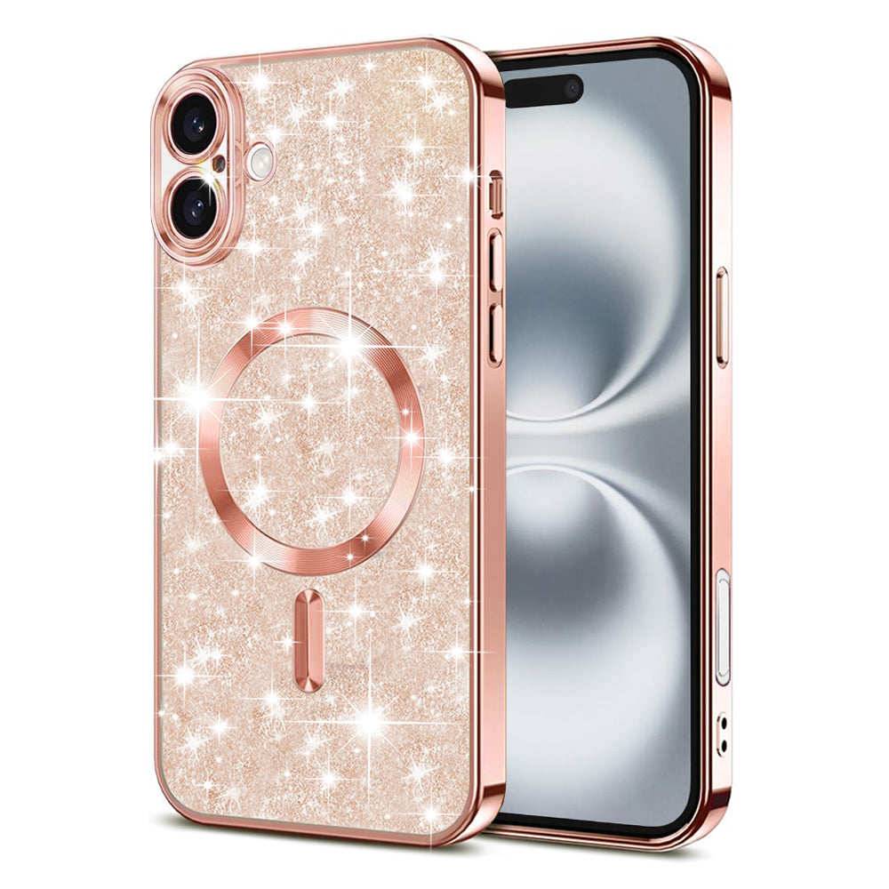 MagSafe puzdro pre Apple iPhone 16 Plus, Techsuit, Luxury Glitter, Ružovo-zlaté