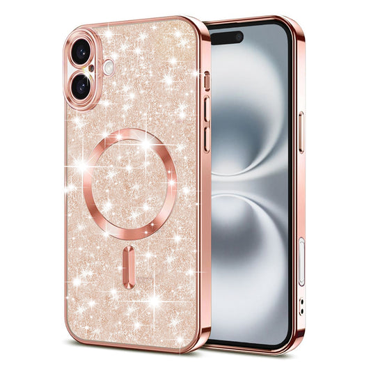 MagSafe Case for Apple iPhone 16 Plus, Techsuit, Luxury Glitter, Rose Gold