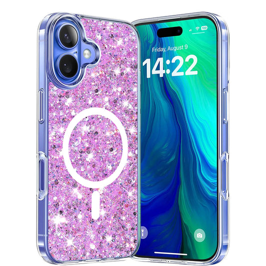 MagSafe puzdro pre Apple iPhone 16 Plus, Techsuit, trblietavý glitter, magenta