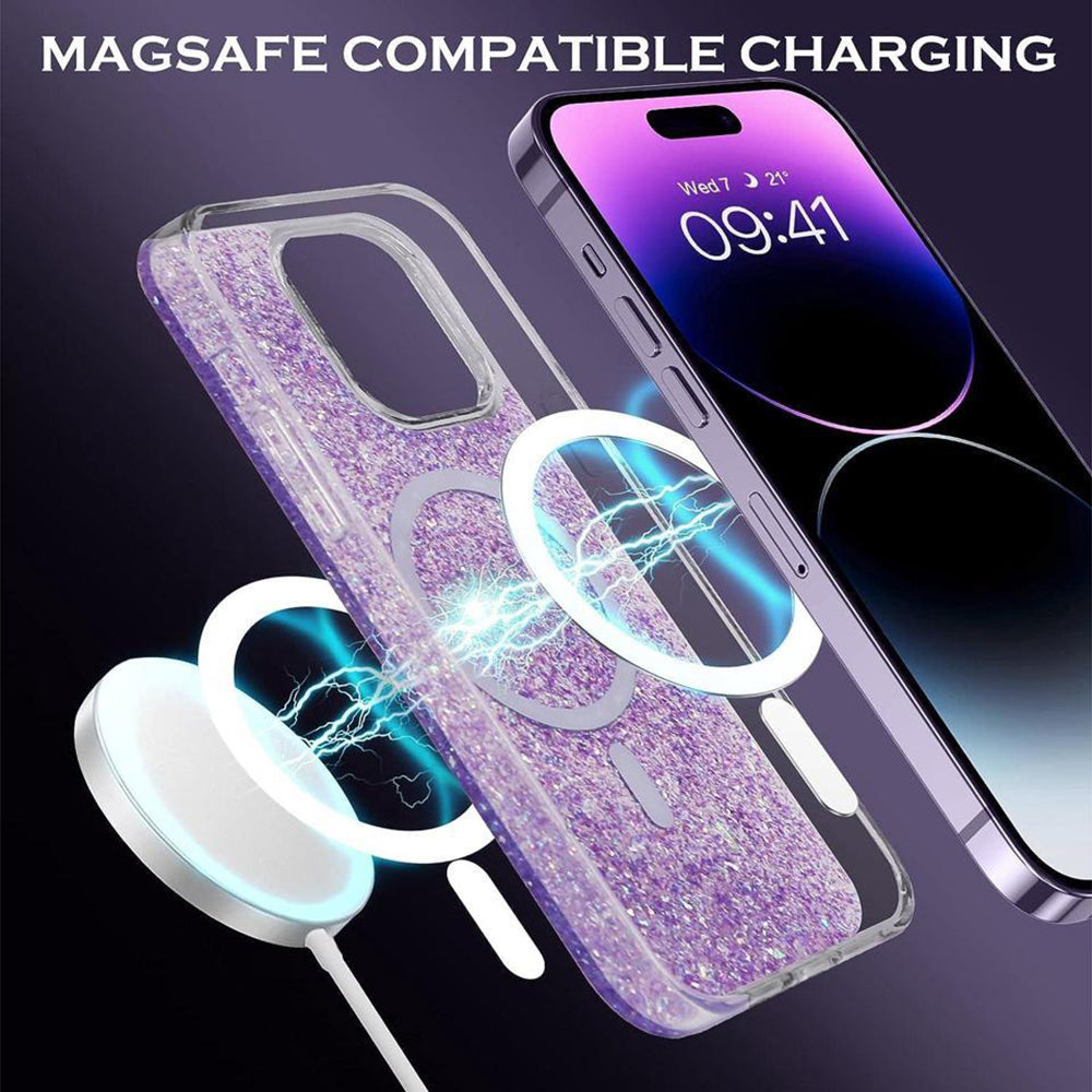 MagSafe Case for Apple iPhone 16 Plus, Techsuit, Sparkly Glitter, Purple