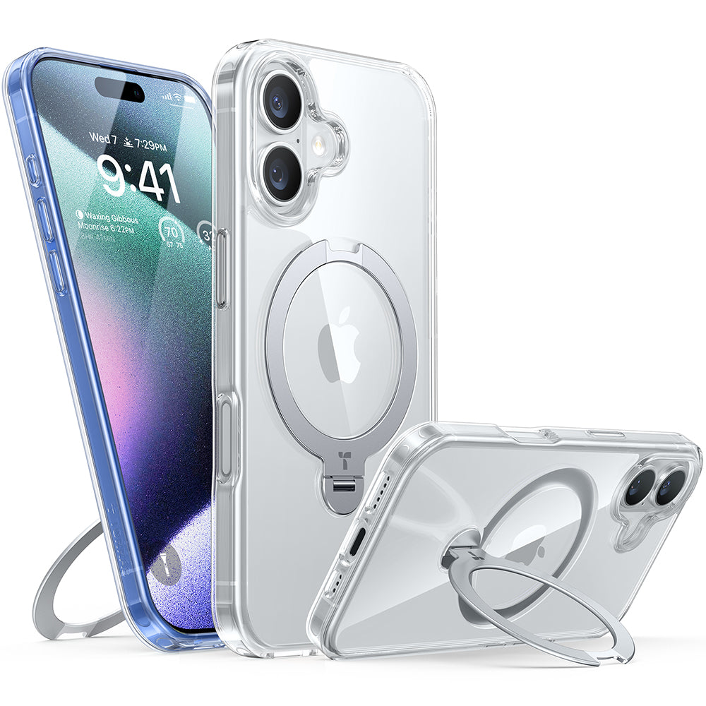 Puzdro MagSafe pre Apple iPhone 16 Plus, Torras, Ostand Spin, Transparent