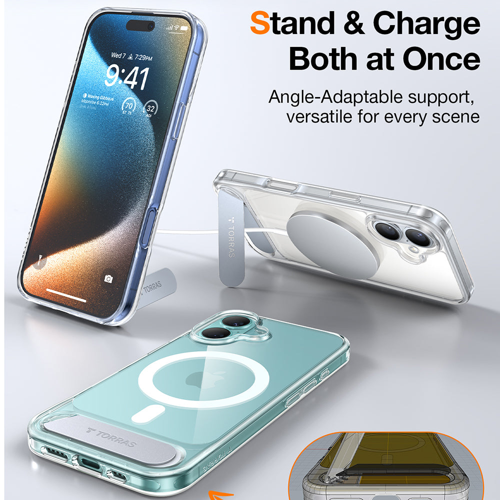 Puzdro MagSafe pre Apple iPhone 16 Plus, Torras, Pstand, Transparentné