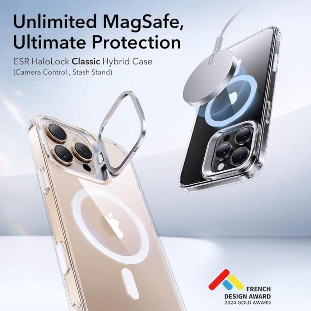 Puzdro MagSafe pre Apple iPhone 16 Pro, ESR, Classic Hybrid Kickstand Slide, Transparentné