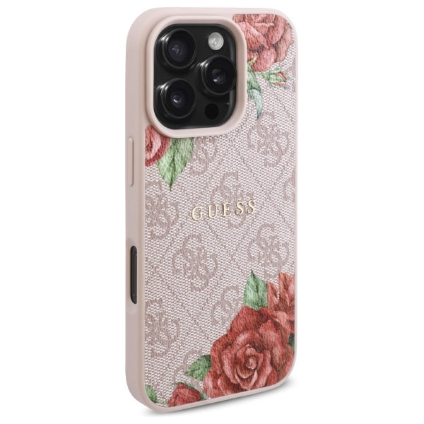 Puzdro MagSafe pre Apple iPhone 16 Pro, Guess, 4G Flowers Print, Ružové